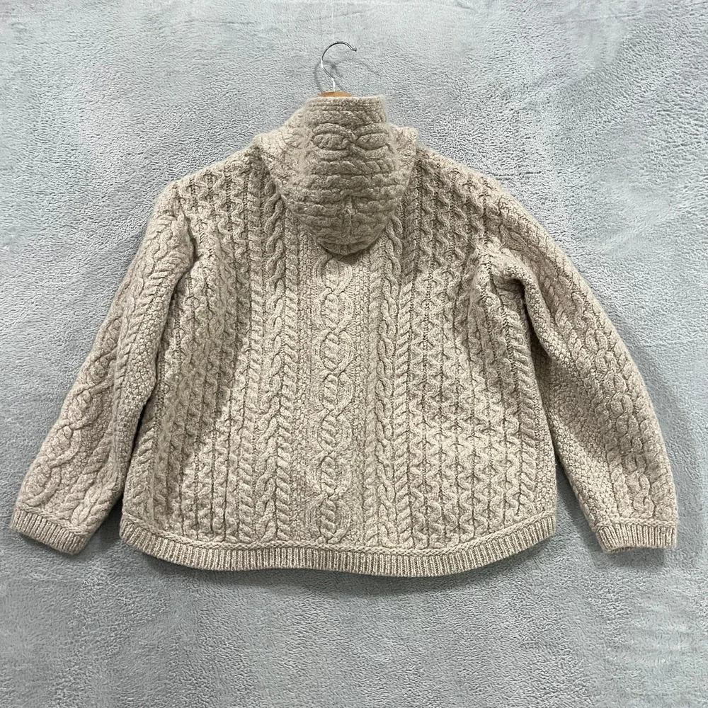 Aran‎ Crafts Sweater Women Medium Cable Knit Merino Wool Ireland Cardigan Hood